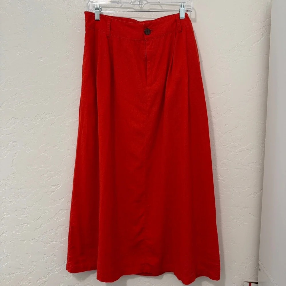 A New Day Red Linen Blend Maxi Skirt Size Large Elastic Waist Summer - Picture 1 of 6